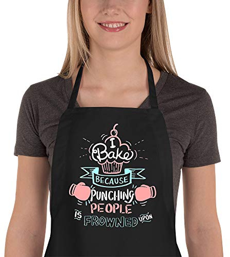 Saukore Funny Baking Aprons for Women Men, Cute Baking Gifts for Bakers, Kitchen Cooking Aprons with 2 Pockets, Birthday Housewarming Gifts for Wife Mum Sister Aunt Grandma