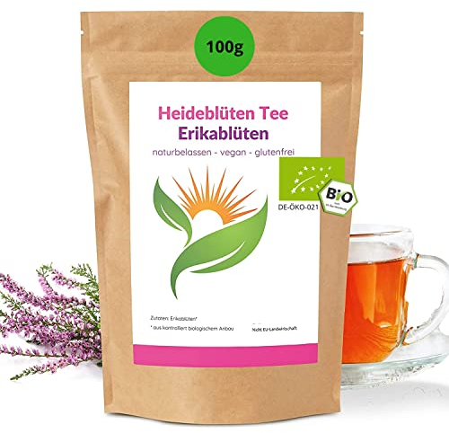 Konfitee Bio Heideblüten- & Erikablütentee 100g I Naturreine & gerebelte Erikablüten I Vegan & ohne Zusätze I Vielseitiges Heidekraut für Tee, Tinktur & Heideschnaps I Premium Qualität