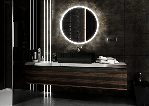 Badspiegeldesign - Badspiegel mit Beleuchtung LED Radlux, Durchmesser 60 cm, Runder Badezimmerspiegel mit Beleuchtung, Wandspiegel für Badezimmer mit Einer Farbneutralen LED-Lampe zirka 4000K