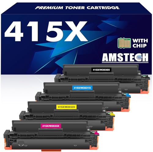 415X M479fdw Toner Mit Chip Kompatibel für HP 415X 415A Multipack Color Laserjet Pro MFP M479dw M479fnw M479fdn M454dw M454dn W2030X W2031X W2032X W2033X W2030A 4-Pack (Schwarz Cyan Gelb Magenta)