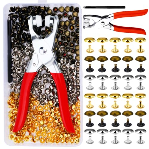 180 Sets Ledernieten mit runder Kappe, 6 mm röhrenförmige Metallnieten, Spikes, Nieten, Ledernieten mit Stanzzange für Kleidung, Haustiere, Kragen, Stiefel, Taschen, Gürtel, Reparatur und Dekoration
