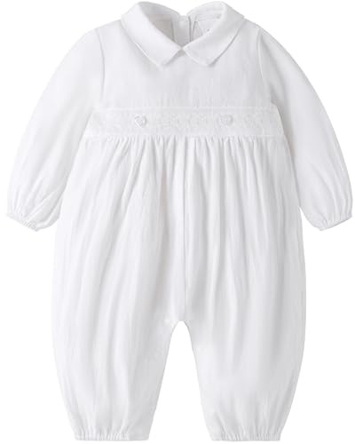 Booulfi Baby Boy Romper Christening Outfits for Boys Long Sleeve Romper Baptism Linen Cotton Church Baby Boy Clothes 6-9 Months