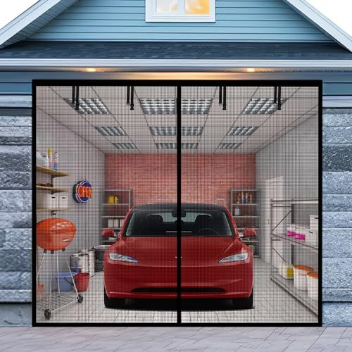 Garagentorschutz für 1 Autogarage, 2,4 x 2,4 m, magnetischer Sichtschutz für Garage mit einziehbarem Fiberglas-Netz und robuster gewichteter Unterseite, einfache Montage und Durchführung, freihändiges