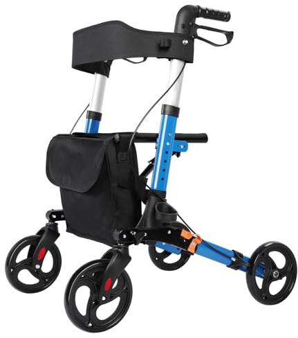 Makamsui Rollator Walker for Seniors, Thumb Press Button for Height Adjustment Rolling Walker with Storage Bag, 4 x 8 Wheels Walker with Seat Padded & Backrest, Folding Lightweight Walking Aid Blue
