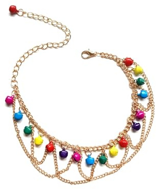 Faruodis bjällerklockor vristlänk armband färgglada klockor tofsar fotkedja boho lager strand fotkedja justerbara smycken för kvinnor, Legerat stål