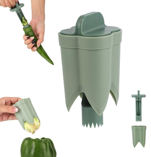 2pcs Pepper Corer, 4.45x2.2x2.2in Pepper Deseeder Bell Pepper Corer Pepper Corer Tool 2 in1 Fruit Pepper Corer Bell Pepper Cutter for Kitchen Home Family Camping(Green)