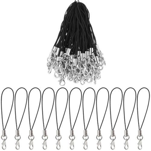 NIANOPKM 100 Einfache Handy Lanyard Strap für Schlüssel Schlüsselanhänger,Handyanhänger Schlaufen mit Karabiner,Telefonring Strap Handy Charm Cord zum Pendents USB Schüsselanhänger（Schwarz）