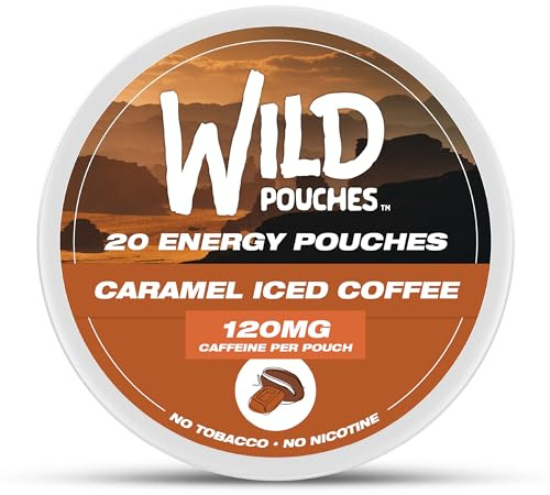 Wild - 20 bolsas de cafeína de 120 mg sin nicotina, café caramelo, 1 lata de bolsas energéticas, bolsa de cafeína