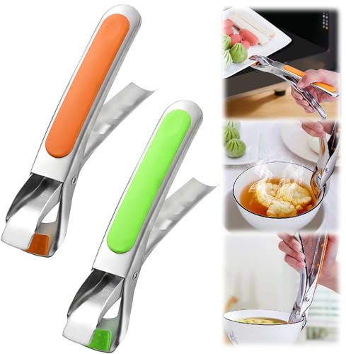 Kitchen Silicone Tongs,Heat-Resistant Stainless Steel Bowl& Pan Gripper