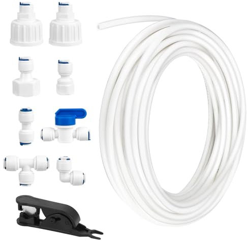 Kit de Raccordement D'eau pour Réfrigérateur de 15m, Tuyau D'alimentation en Eau Tube de Filtre Pièces et Accessoires, Matériau POM Tuyau Frigo Alimentation en eau pour Réfrigérateurs,Aquarium（1/4）
