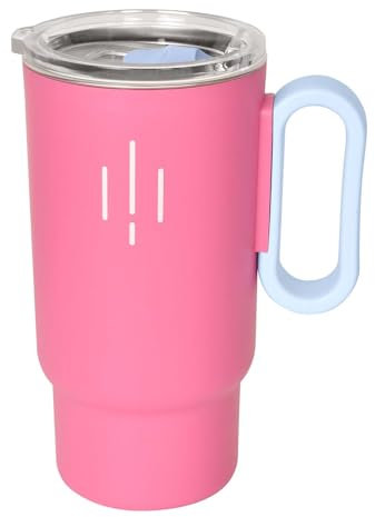 Hnonoxy Taza de café de viaje, Vaso Termo con Asa, Taza Termica de Vacío de Acero Inoxidable de Doble Capa, a Prueba de Fugas, para Café Caliente y Helado - Rosa
