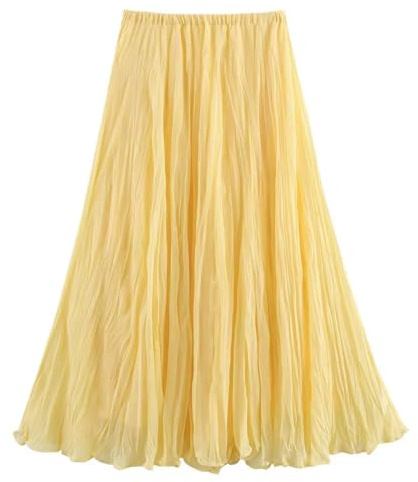 Gratoryna Women's Pleated Skirt Chiffon High Waist A-Line Flowy Fairy Ruffle Maxi Skirt(Yellow-M)