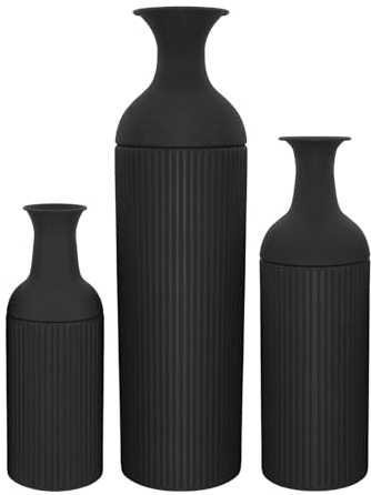 3er Set Bodenvase Groß Vasen, Metal Boden Tischplatte Blumenvasen, Moderne Deko für Wohnzimmer, Tisch, Regal, Kaminsims, Eingangs zum Pampasgras & Trockenblumen (Groß+Medium+Klein, Schwarz)