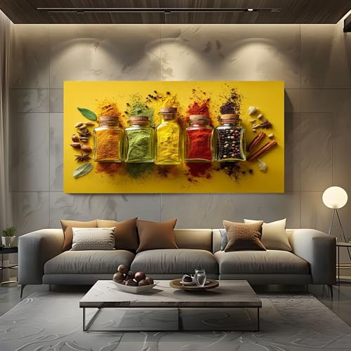 Bottiglia Da Farmacia Quadri Moderni Soggiorno Su Tela 60x120cm Spezie Da Cucina Stampe Da Parete con Cornice, Quadretti Da Parete Polvere Colorata Immagine Per Camera Da Letto