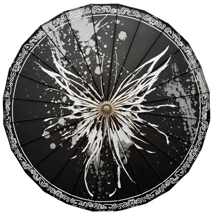 Odot Paraguas de Papel Japonés, Sombrilla de Bambú Chino, Estampado de Mariposas Paraguas de Papel Engrasado Seda Clásica, 84cm de Diámetro para Bodas, Despedidas de Soltera (Negro 4)