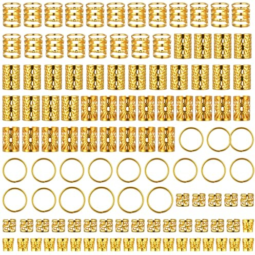 120pcs Gold Hair Cuffs Charms Rings for Braids, Gold Hair Jewellery Clips Accessories for Braids, Adjustable Dreadlock Accessories Braid Clips Jewelry for Men Women Festival