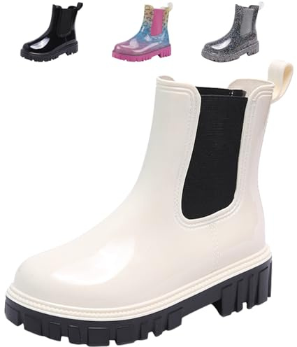 DRECAGE Botas de Agua Mujer Chelsea Botines Impermeable Antideslizante Media Zapatos de Lluvia