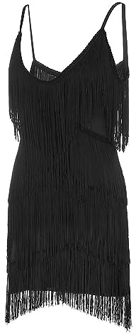 Generisch Gatsby - Abito da donna con frange, abito corto Charleston, scollo a V, per carnevale, con paillette, con spalline sottili, sexy, da ballo