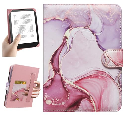 HoYiXi Universal Case for 6-inch Kindle eReader Compatible with Kobo/Voyaga/Pocketbook/Tolino E-Book Reader,6'' eReader Protective Cover with Built-in Card Slot,Dali Pink