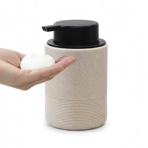 Blissilk Dispensador de Jabon de Resin para Baño y Cocina – Dispensador de Jabon Baño Elegante Recargable Accesorios Baño Ideal como Dispensador Jabon Cocina y Dispensador Espuma - Beige