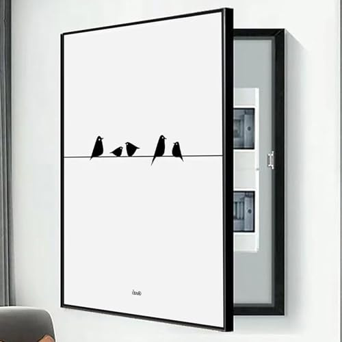 LYXWGRZD Copri cassaforte a muro copertura decorativa, copri quadro elettrico pittura su porcellana di cristallo, scatola fusibili nascosta for sala da pranzo soggiorno(Black4-L,23.6x31.5in/60x80cm)