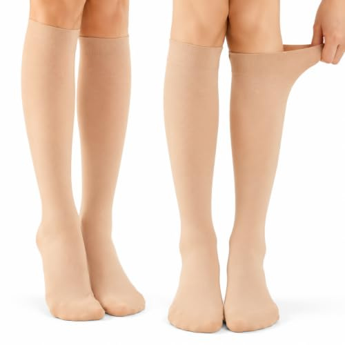 2 pares medias de compresión para mujer clase 2,Medias de compresión para mujer avión, dedos cerrados,Soporte graduado,Para venas varicosas apoyo,edema,vuelo (Color de piel, L)