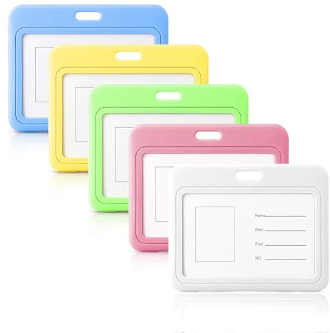 HJZHII 5Pcs Horizontal ID Badge Holder, Double Sided ID Badge Holder | Waterproof Hard Plastic Horizontal Card Holders with Double-Sided Clear Window for Office Credit Card Proximity Key Cards