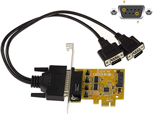 SUNIX SER6437SL 2-port seriell COM RS232 PCIe gränssnittskort med 16950 UART – driven IO-serie med 5 V eller 12 V – RS-232/DB9 PCIe-kort. Inkl. Low Profile Slotblend.