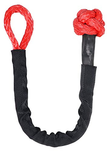 Tiardey 1/2 'X 22 pulgadas (55000LBS) Cuerda de recuperación de carretera sintética con grillete suave Resistencia a la rotura para navegar SUV ATV Camión Jeep - Rojo