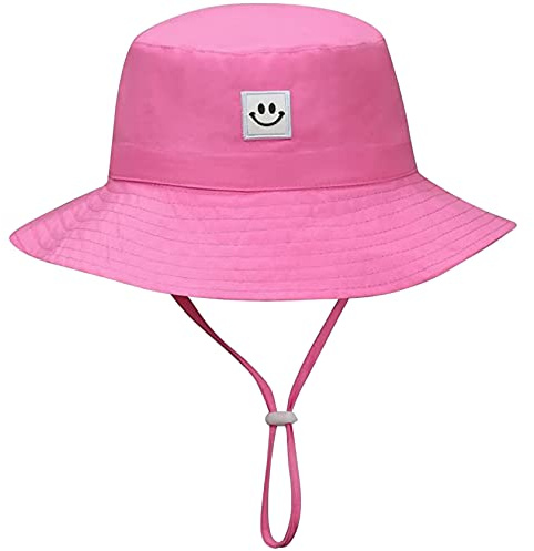 55cube Baby Sun Hat (6-24 Months), UPF 50+ UV Protection Kids Bucket Hat, Wide Brim & Adjustable, 1Pack Pink