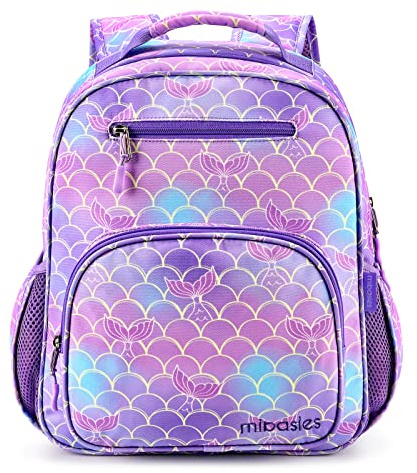 mibasies Girls Backpack 5-8: Lightweight Kids Backpacks for Girls - Girl Bookbag for Elementary School - Mermaid Tail Purple