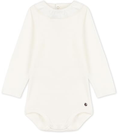 Petit Bateau Baby Mädchen Langarm-Body mit Kragen, Weiss Marshmallow, 12 Monate