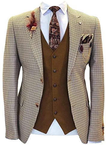 Qrkoda Uomo Blazer Pied de Poule Giacca da Abito a Due Bottoni Cappotto da Cerimonia Formale