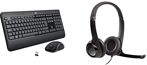 Logitech MK540 Advanced Wireless Keyboard and Mouse Combo - Black & H390 Wired Headset, Stereo Headphones with Noise-Cancelling Microphone, USB, In-Line Controls, PC/Mac/Laptop - Black