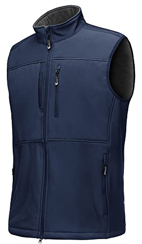 33,000ft Chaleco para hombre al aire libre impermeable softshell sin mangas chaqueta bodywarmer chaleco de forro polar cremallera completa chaleco softshell, azul, 3XL