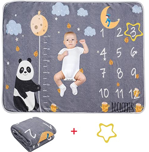 Uposao Neugeborene Baby Monats Decke und Rahmen für Jungen Mädchen, Baby Meilenstein Decke Fotodecke Hintergrund mit Monat als Geschenk zur Geburt in Wachstum & Alter Verfolgen Neugeborenen-Geschenk