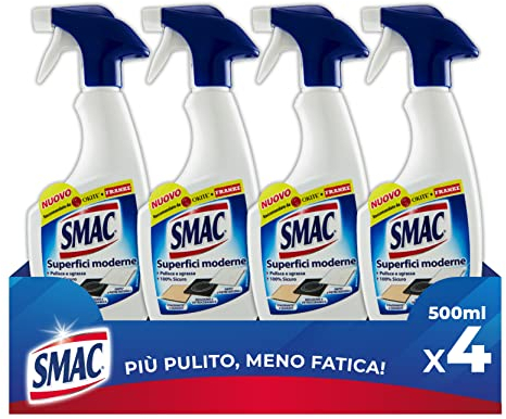 Smac - Sgrassatore Spray per Superfici Moderne e Delicate, Detergente per Casa e Cucina, 500 ml x 4