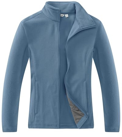 33,000ft Damen Fleecejacke mit Durchgehendem Reißverschluss Stehkragen Damen Leichte Fleece Jacke Outdoor Damenjacke für Wandern und Freizeit,Graublau L