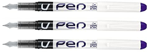 Pilot V-Pen Disposable Fountain Pens Medium Nib Purple Pack of 3aa