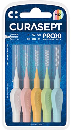 Curasept Proxi Mix Interdentalbürsten, 5 Stück, Mix aus 5 Farben (Weiß, Rosa, Orange, Grün und Blau), Extra Weich