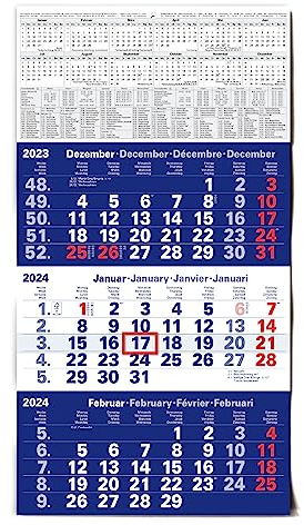 TOBJA 3 Monatskalender 2026 Wandkalender mit Schieber - Blau Kalender 2026 Wandkalender | FSC-zertifiziert, mit Schulferien, Feiertagen & Jahresübersicht | Großformat 56x30 cm (gefalzt!)