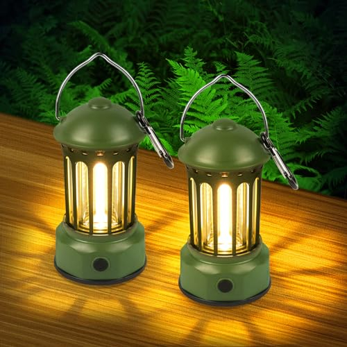 Flintronic Camping Lanterns Retro, 2 Packs Portable Camping Lights Retro Battery Powered, Camping Lamp IPX4 Waterproof, Vintage COB Hanging Tent Light for Tent, Outdoor, Hiking, Garden, Emergency