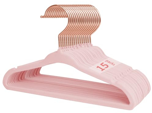 LEMEGA Baby Samt Kleiderbügel 15 Pack, Rose Gold Haken und Gekerbtes Design, Ultra-dünn platzsparend, 360 Grad drehbare Haken, rutschfest und langlebig Kleinkind Kinder Kleiderbügel (Rosa)