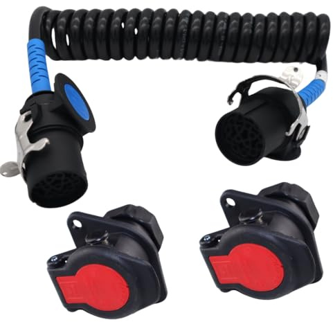 SERTPLAS 15 Polig 24V-ADR Spiral Kabel Adapter Elektrowendel mit Steckern inkl. 2 Stück 15 Polige Steckdose 24V-ADR passend Land & Baumaschinen, LKW, Anhänger