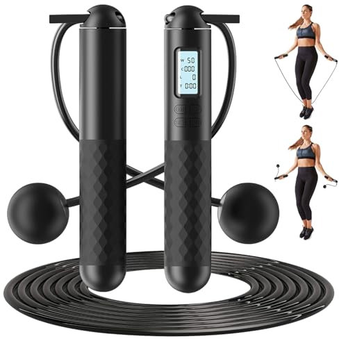 Springseil mit Zähler,Springseil Erwachsene Fitness,Springseil mit Gewichten Erwachsene Kinder Seilspringen Fitness verstellbares schnurloses Hüpfseil Sport mit Silikongriff Trainer Waist