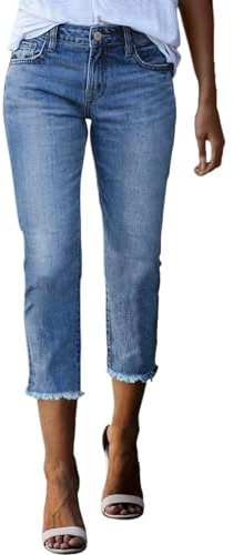 IQYU Pantacourt pour Femme - Capri Jeans Stretch Destroyed - Taille Haute 3/4 d'été - Pantalon de Loisirs Léger 7/8