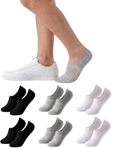 Balseti 6 Pares Calcetines Pinkies Invisibles de Verano para Hombre y Mujer | 85% algodón, transpirables y con silicona antideslizante en el talón. Tallas 35-47 en blanco, negro, gris, beige y azul.