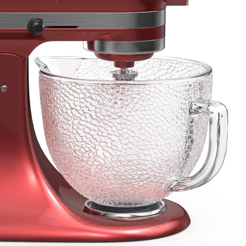Glass Bowl Compatible With KitchenAid 4.5-5QT Tilt-Head Stand Mixers, Glass Mixing Bowl Replacement with Pour Spout for Kitchen Aid Mixer Accessory, Microwave & Freezer Friendly