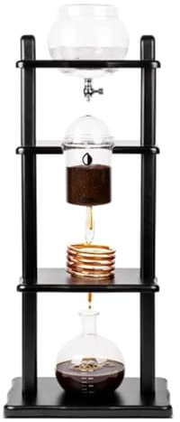 Kallbryggt kaffetorn, isdropp kaffebryggare, vertikal glasbehållare och träställ, 5-8 koppar, lämplig för hem, kommersiella kontor