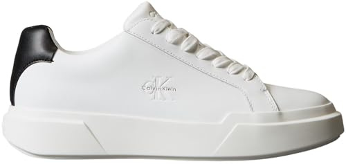 Calvin Klein Sneaker con Suela Cupsole Hombre Chunky Laceup de Piel, Blanco (Bright White/Black), 43